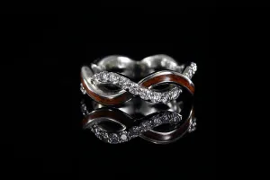 14K WHITE GOLD HAWAIIAN KOA AND DIAMOND INTERLACED RING