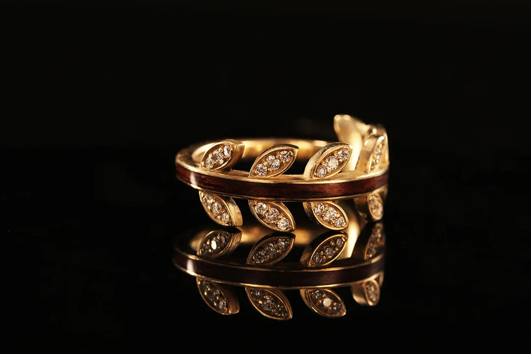 14K YELLOW GOLD DIAMOND LEAF RING