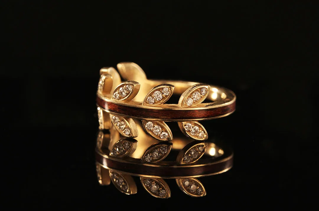 14K YELLOW GOLD DIAMOND LEAF RING