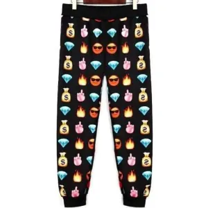 Active Mid Waist Smilling Face Pattern Diamond and Fire Print Women's Pants - Black M
