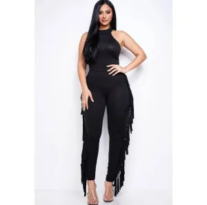 Black Side Fringe Leggings