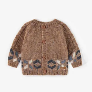 Cardigan de maille brun 2 façons, naissance || Brown knitted 2 ways cardigan, newborn