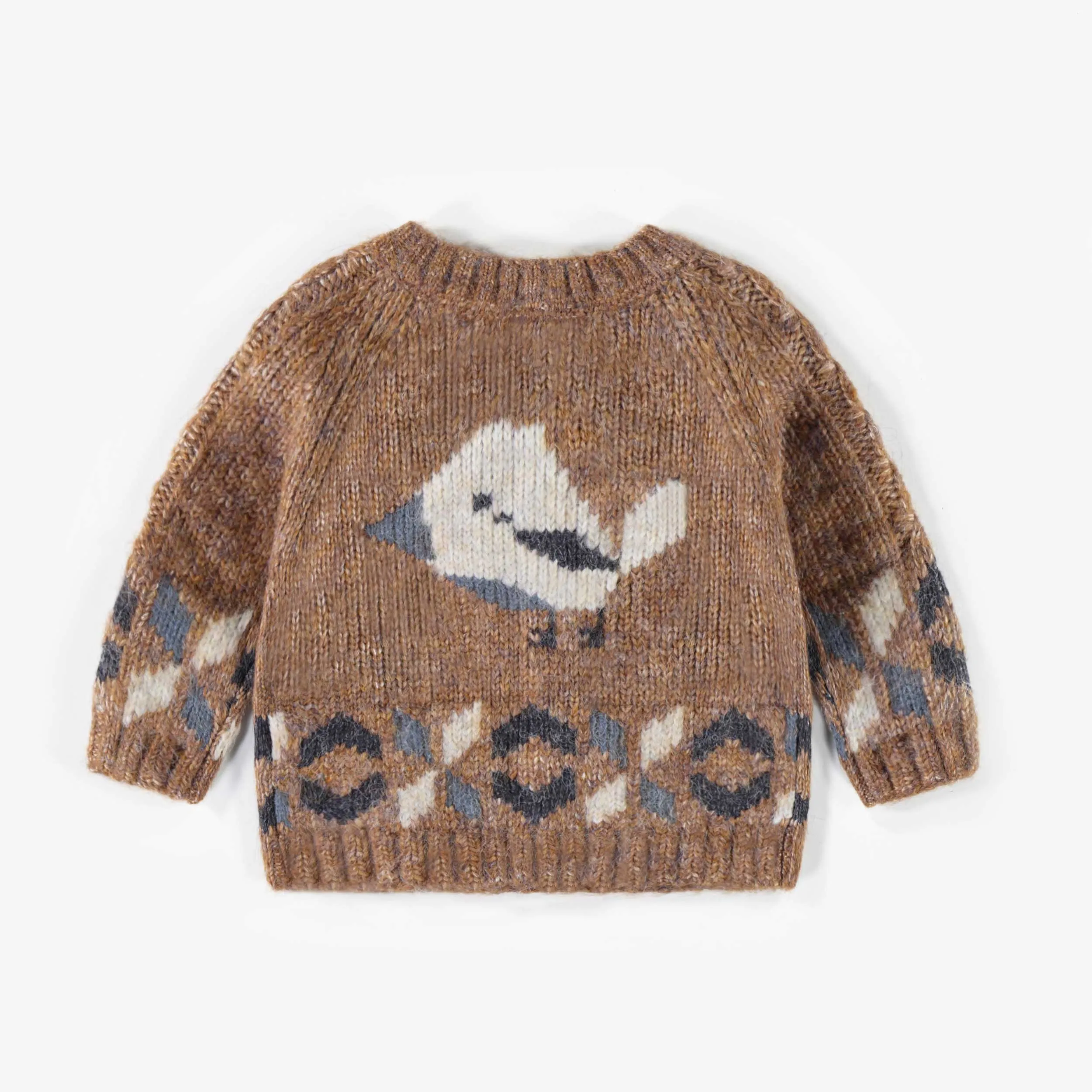 Cardigan de maille brun 2 façons, naissance || Brown knitted 2 ways cardigan, newborn