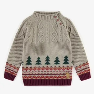 Chandail de maille beige à col montant, enfant || Beige knitted sweater with high collar, child