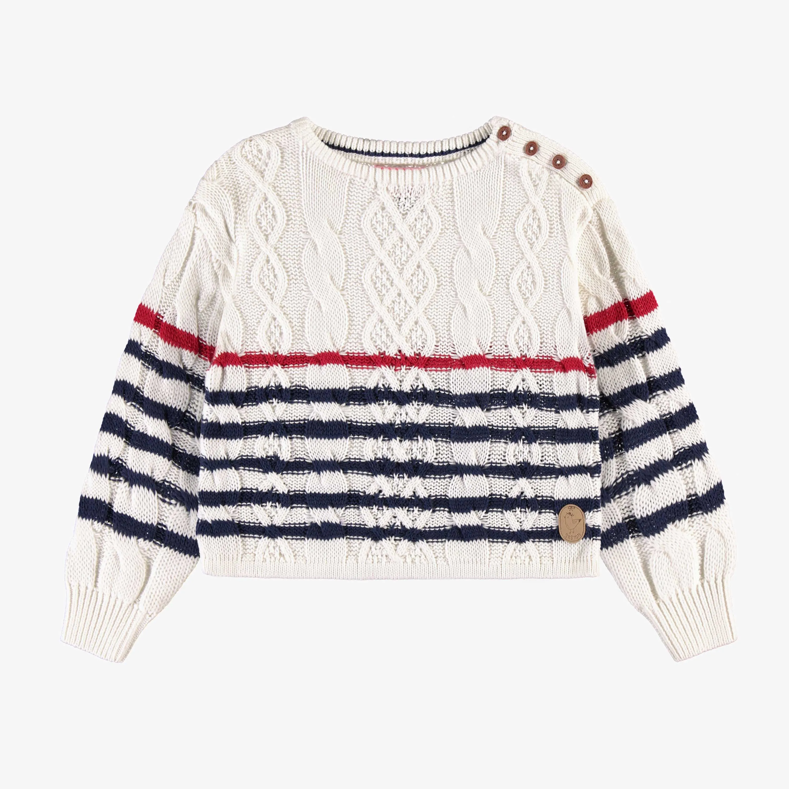 Chandail en tricot crème à rayures, enfant || Cream striped knitted sweater, child