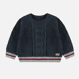 Chandail en tricot marine-gris coupe décontractée effet bas de laine, bébé || Navy-gray knitted sweater relax fit with wool socks effect, baby