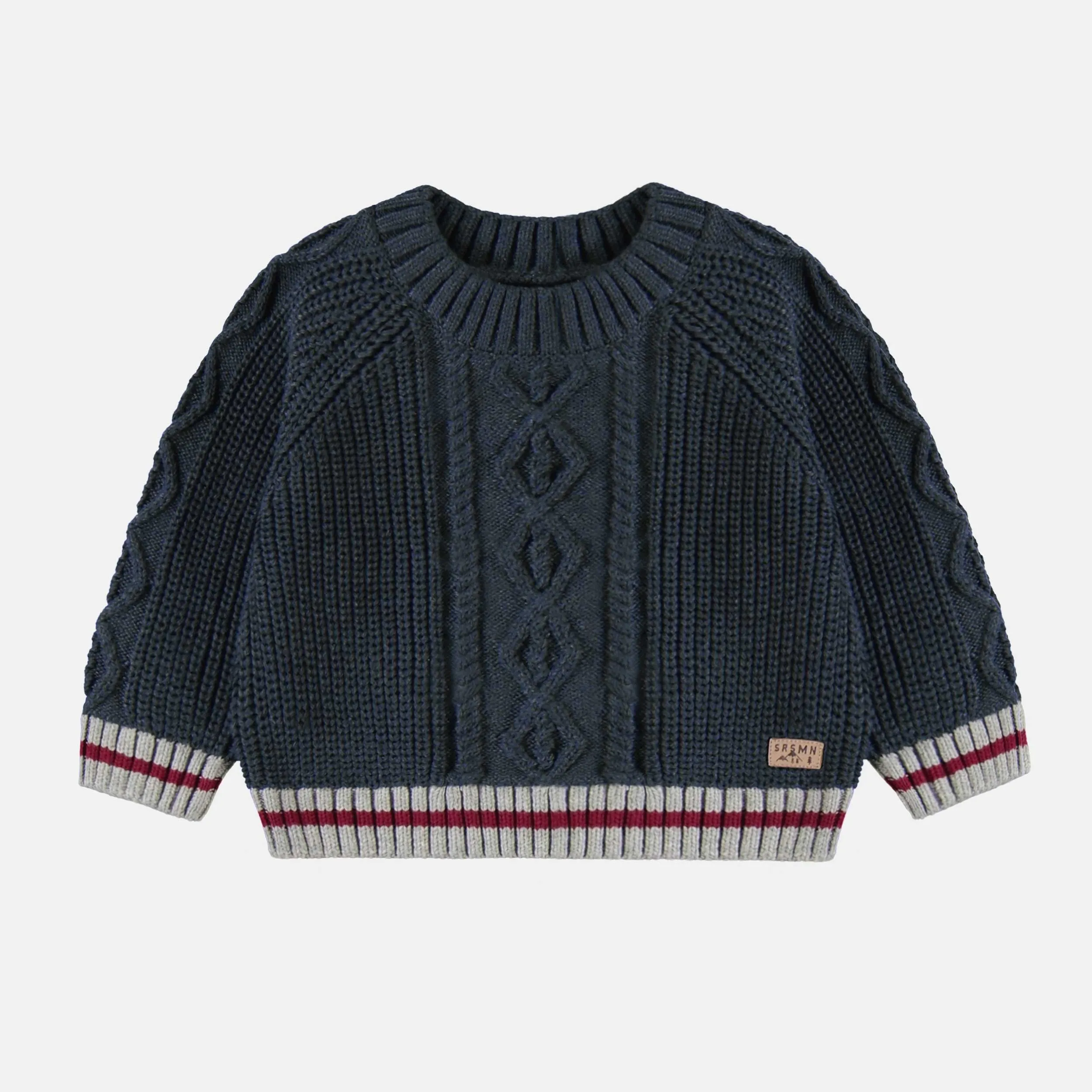 Chandail en tricot marine-gris coupe décontractée effet bas de laine, bébé || Navy-gray knitted sweater relax fit with wool socks effect, baby
