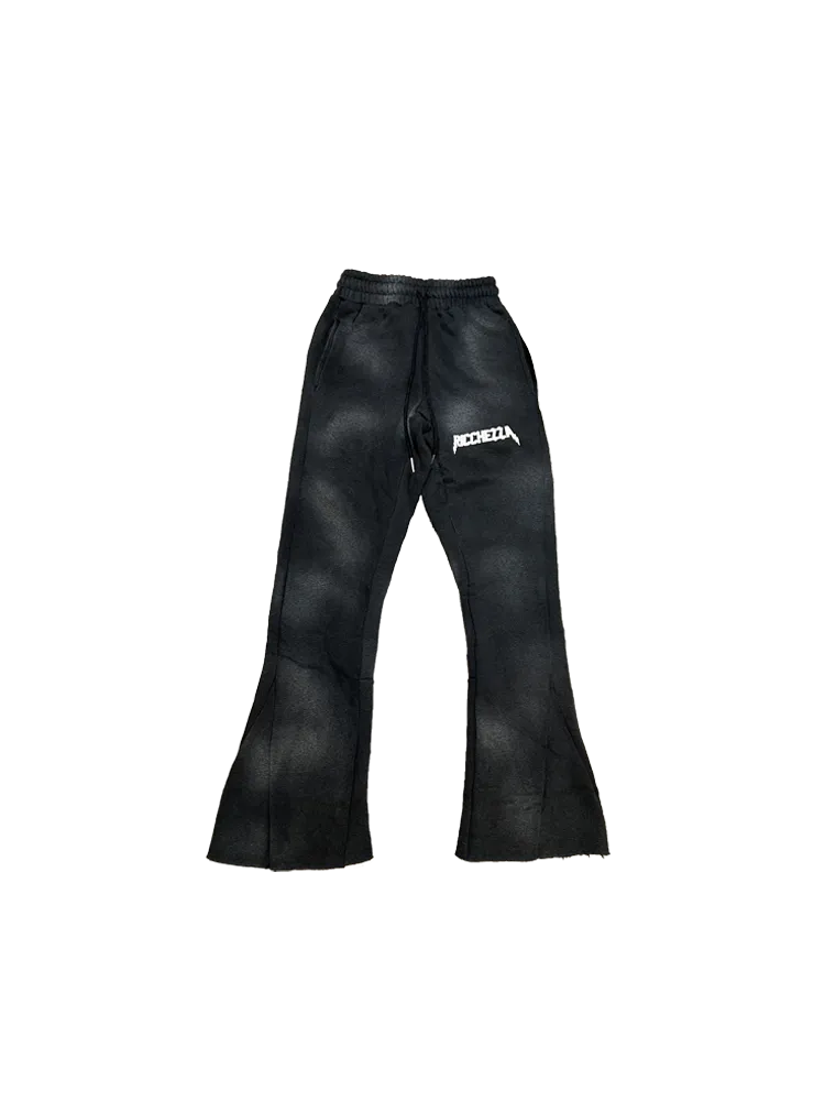 Chezza Clouded Flared Sweat Pants (Black)