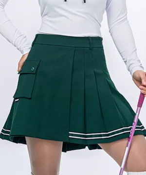 CHUCUCHU Half Pleated Skirt - Dark Green