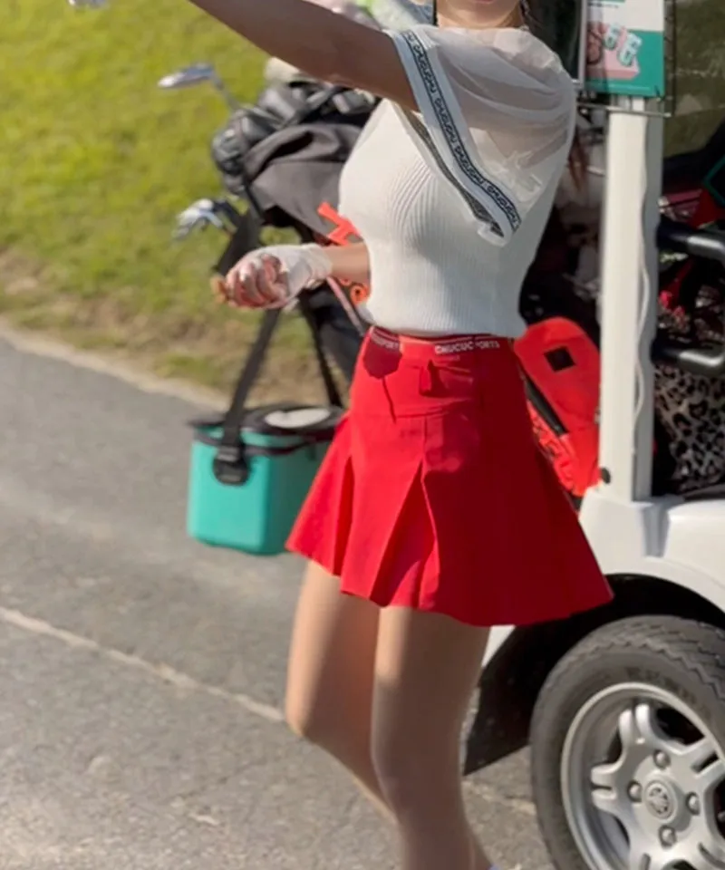 CHUCUCHU Level Pleated Skirt - Red