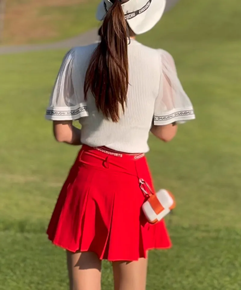 CHUCUCHU Level Pleated Skirt - Red