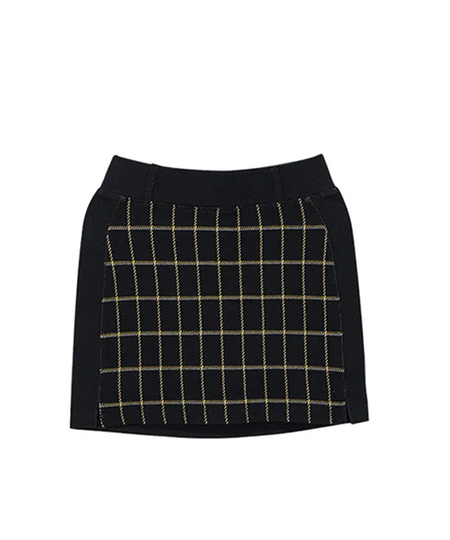 CHUCUCHU Pole Check Skirt - Mustard