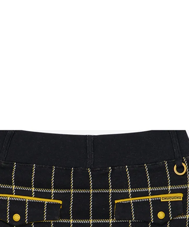 CHUCUCHU Pole Check Skirt - Mustard