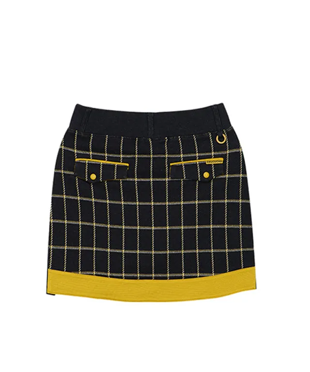 CHUCUCHU Pole Check Skirt - Mustard