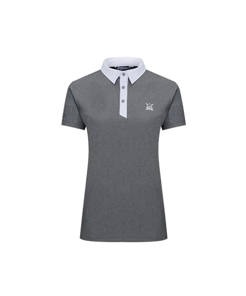 CHUCUCHU Women's Mesh Two-Tone Polo Top - Charcoal