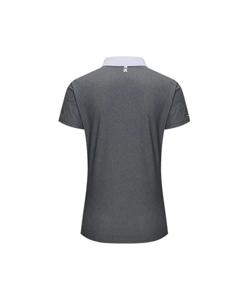 CHUCUCHU Women's Mesh Two-Tone Polo Top - Charcoal