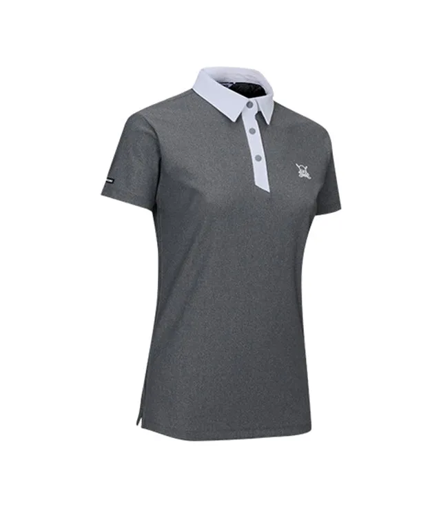 CHUCUCHU Women's Mesh Two-Tone Polo Top - Charcoal