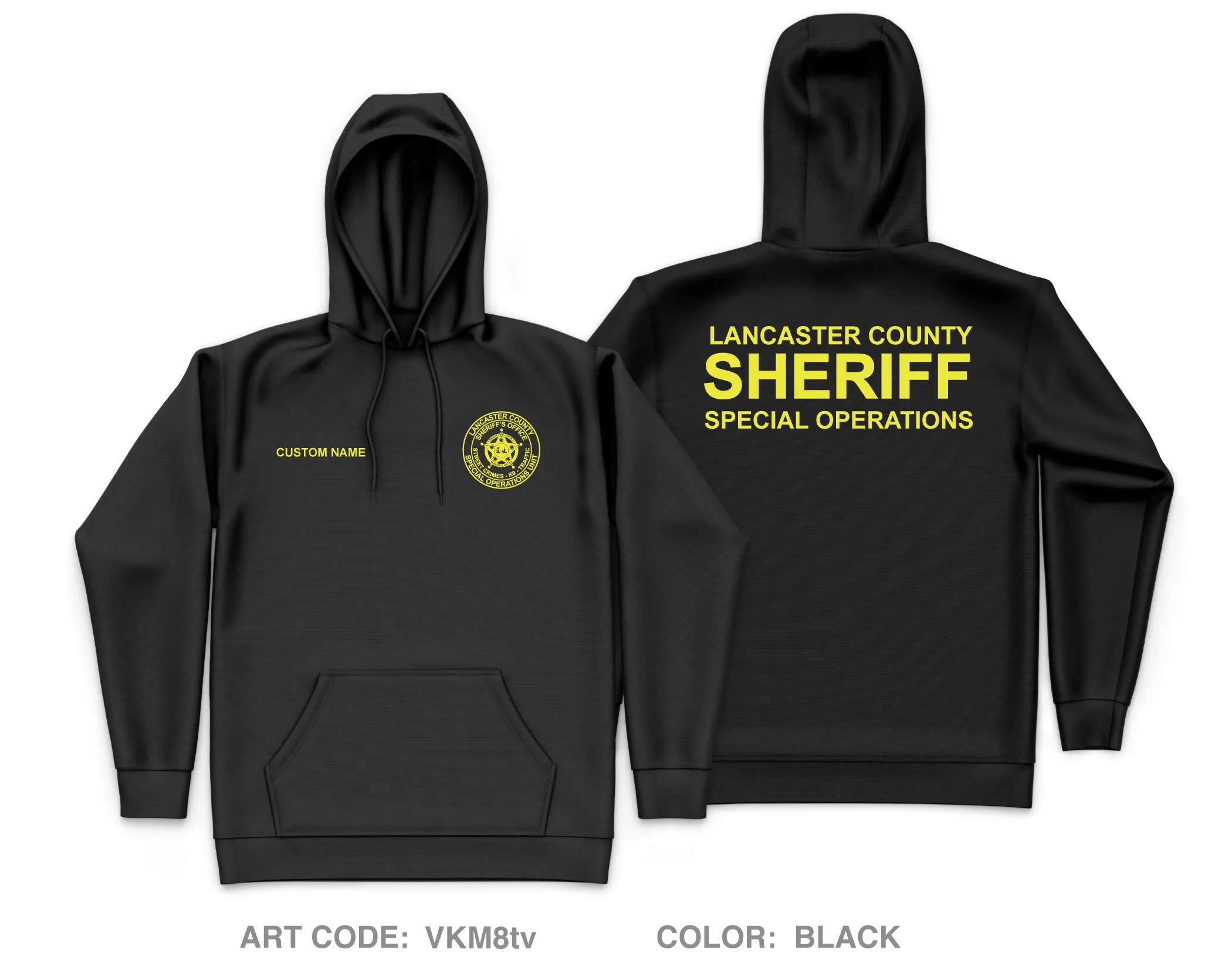 CUSTOM Lancaster County Sheriff’s Office Special Operations Unit Core Men's Hooded Performance Sweatshirt - VKM8tv
