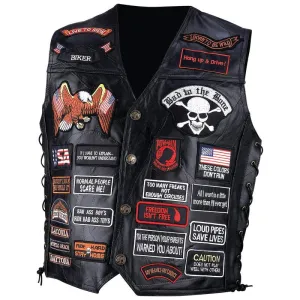 Diamond Plate Buffalo Leather Vest with 42 Patches GFVBIK42 Free Shipping