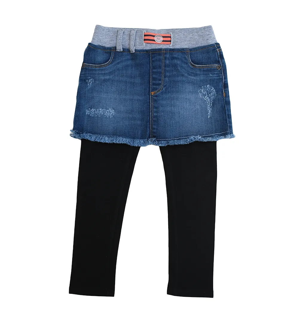 Distressed Dip Jean Skirt