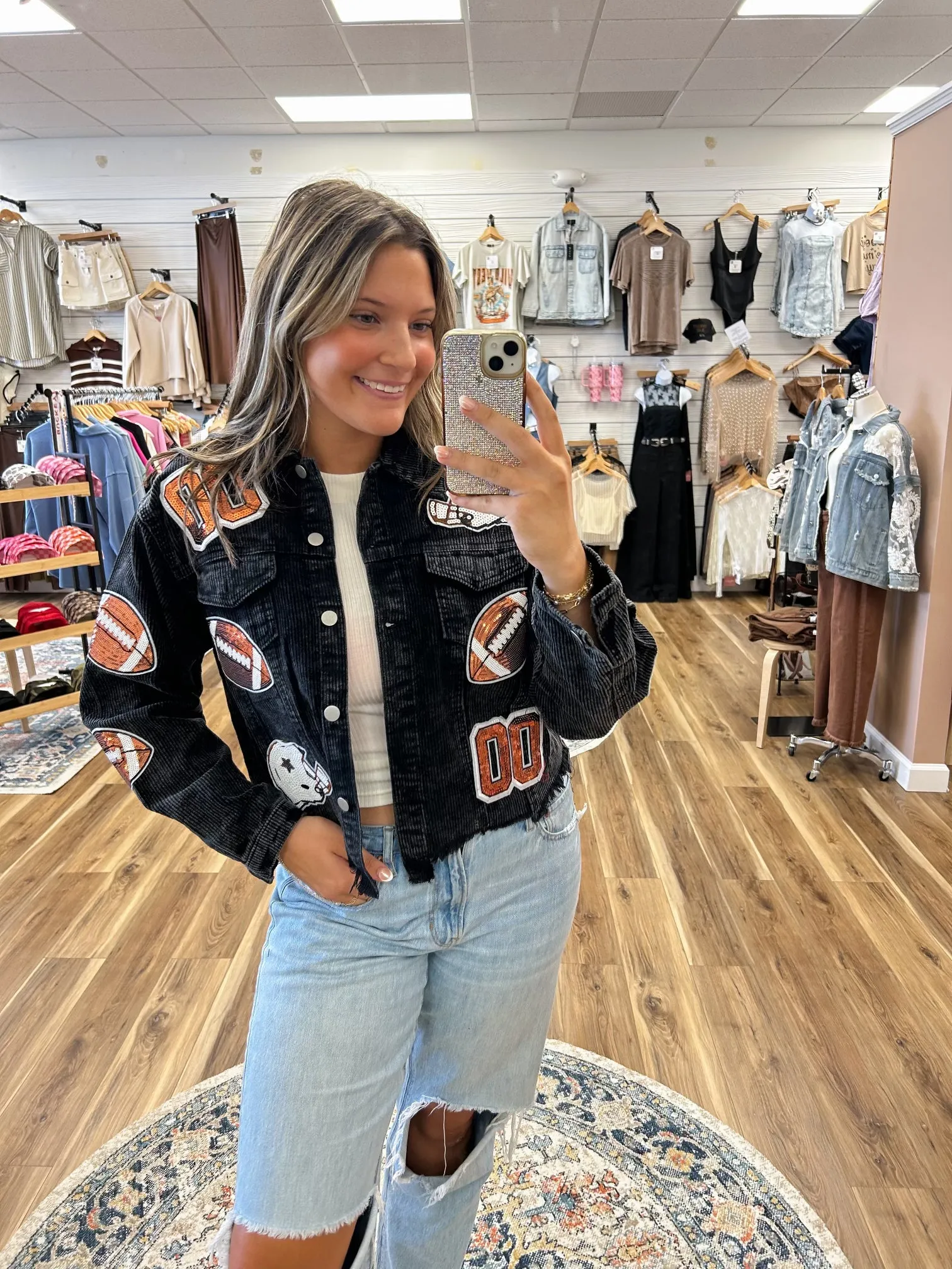 Football Game Day Sequin Black Jacket
