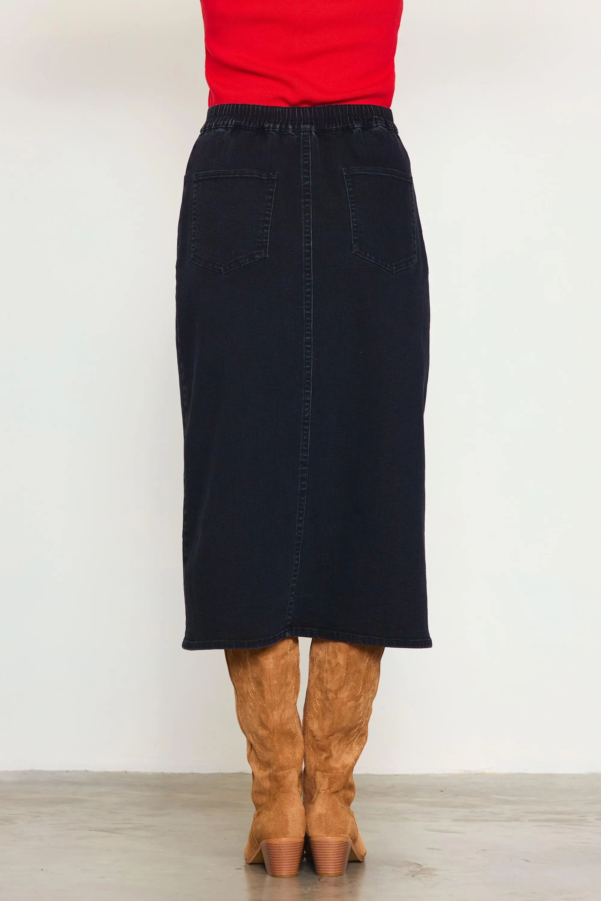 FRONT SLIT MAXI DENIM SKIRT