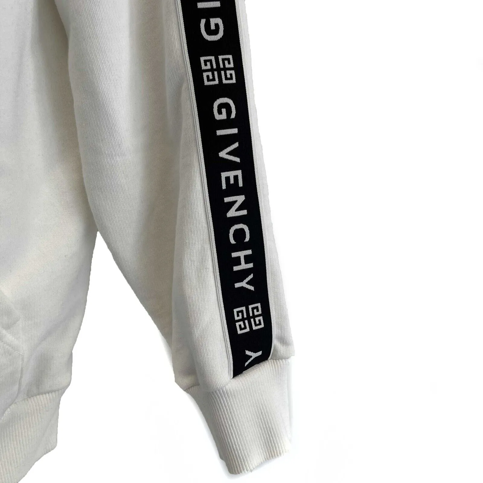 GIVENCHY - White Logo Tape - White / Black Hoodie - Size S