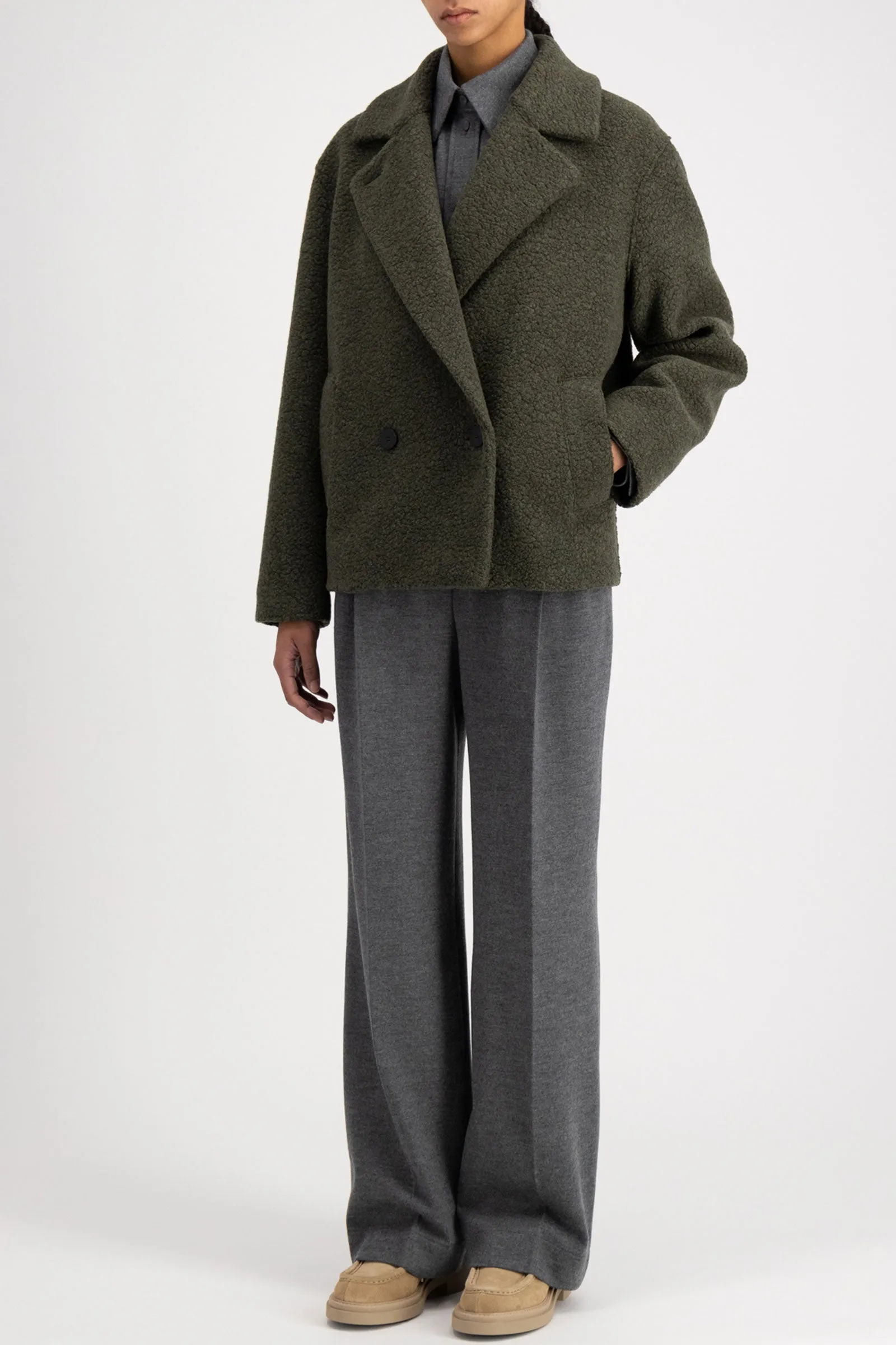Harris Wharf Outdoor Boucle Jacket in Moss Green