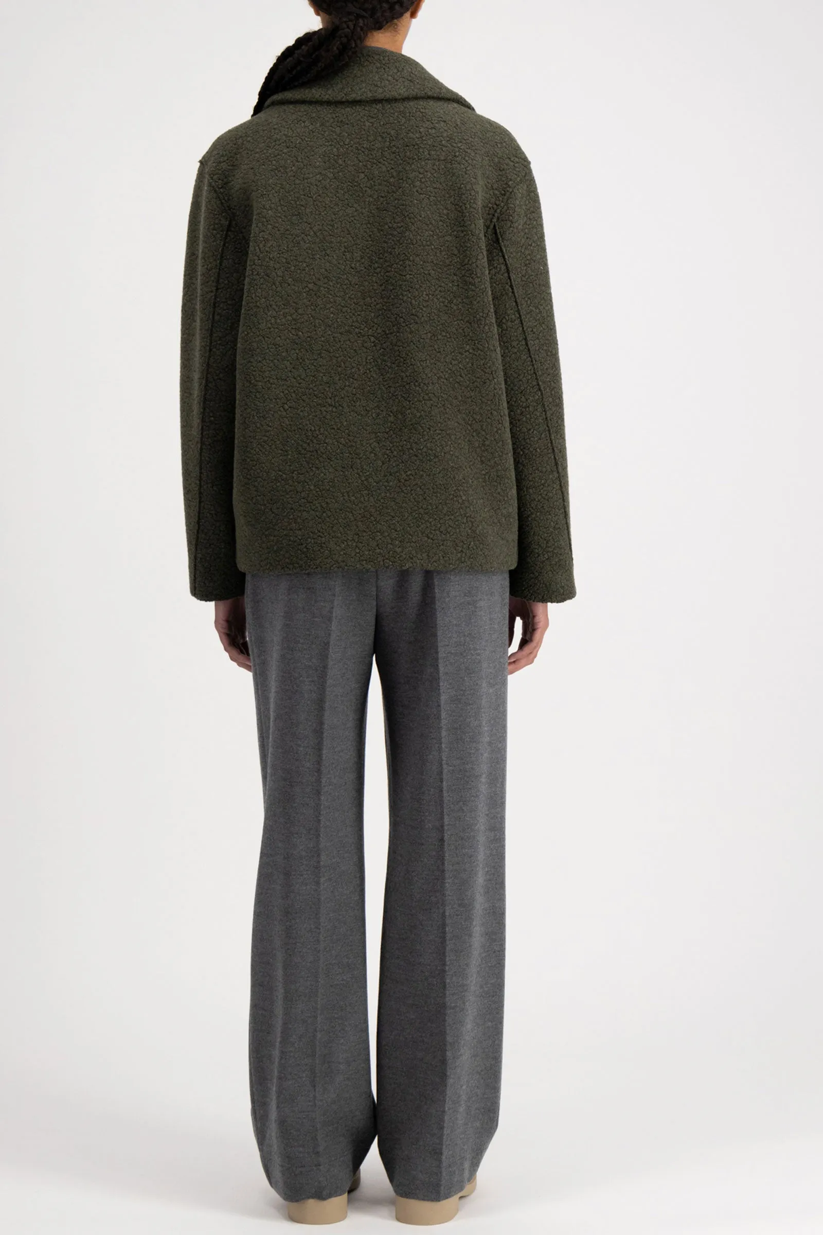Harris Wharf Outdoor Boucle Jacket in Moss Green