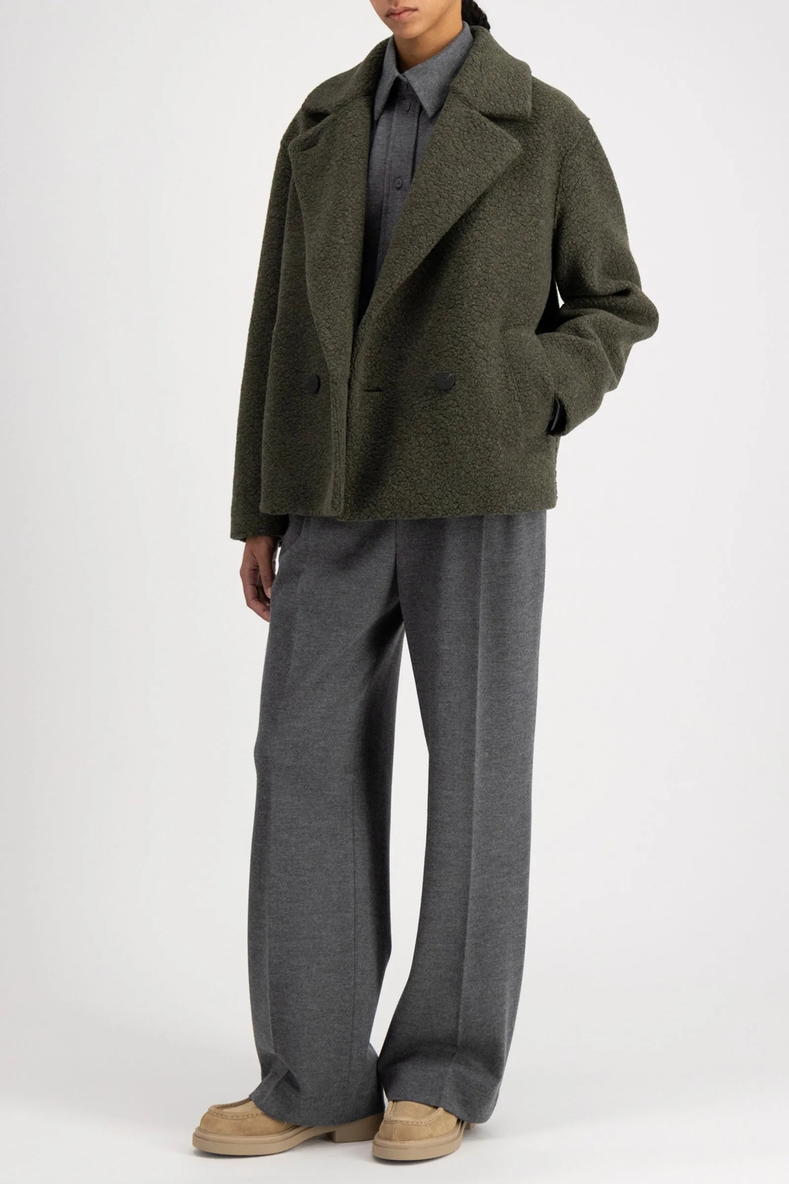 Harris Wharf Outdoor Boucle Jacket in Moss Green