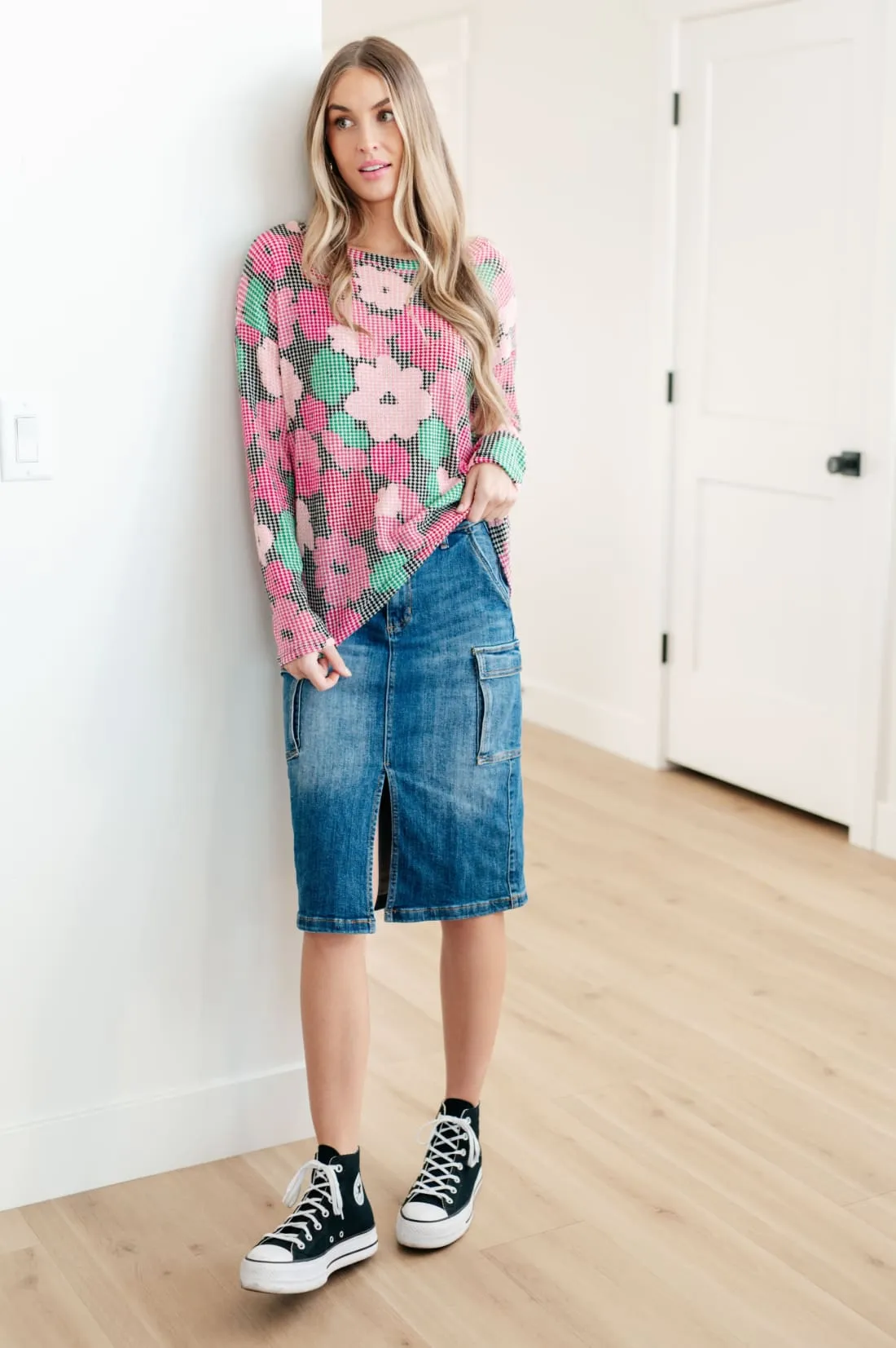 High Rise Denim Cargo Skirt