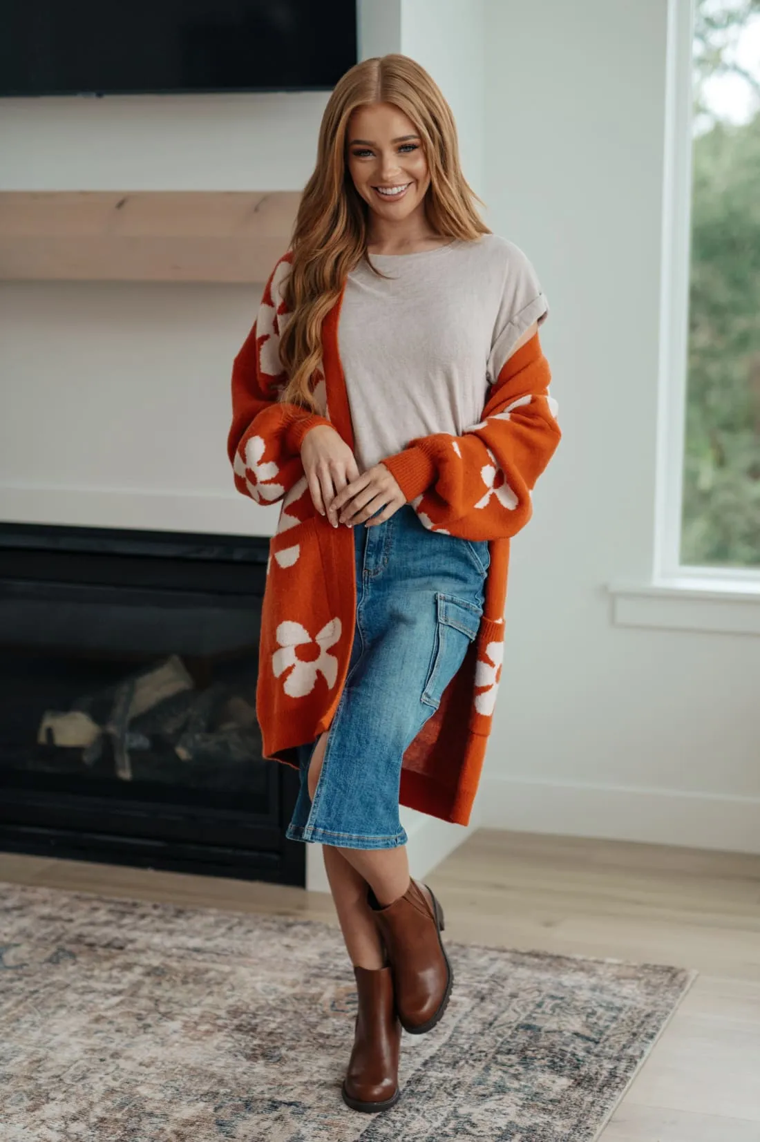 High Rise Denim Cargo Skirt