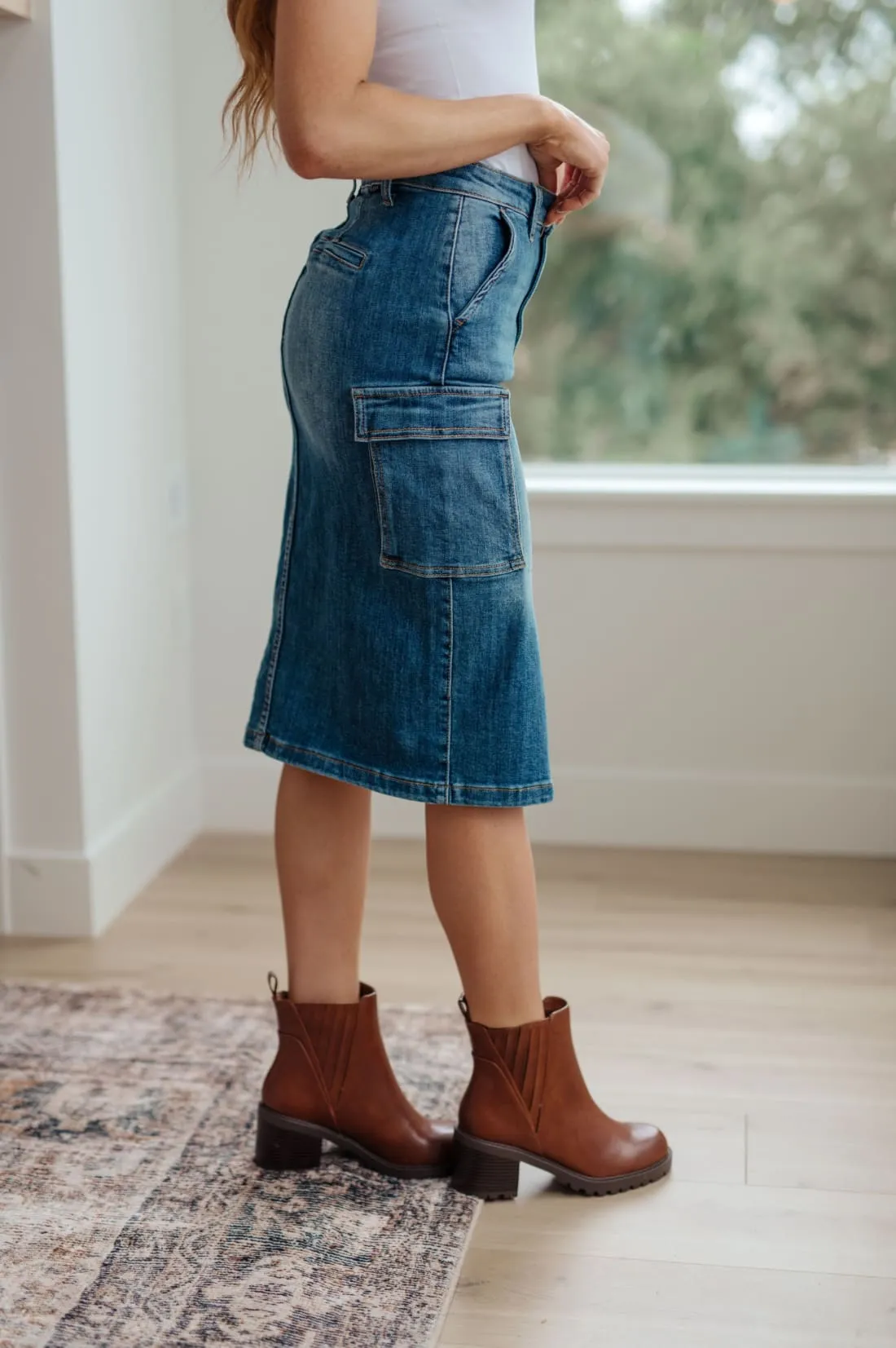 High Rise Denim Cargo Skirt