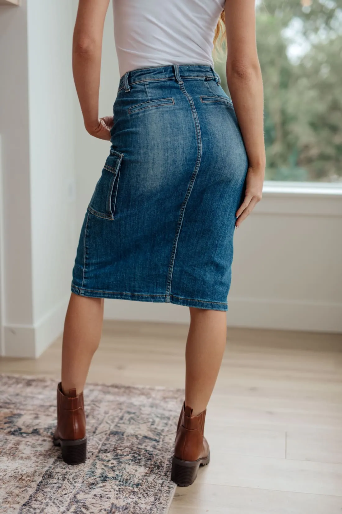 High Rise Denim Cargo Skirt