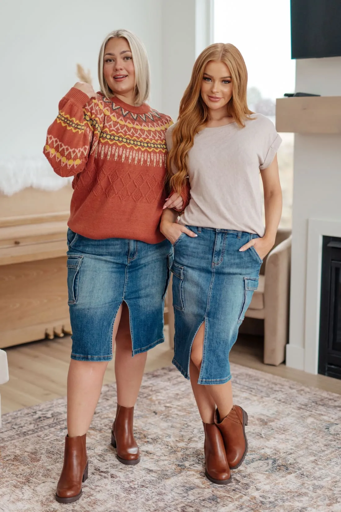 High Rise Denim Cargo Skirt
