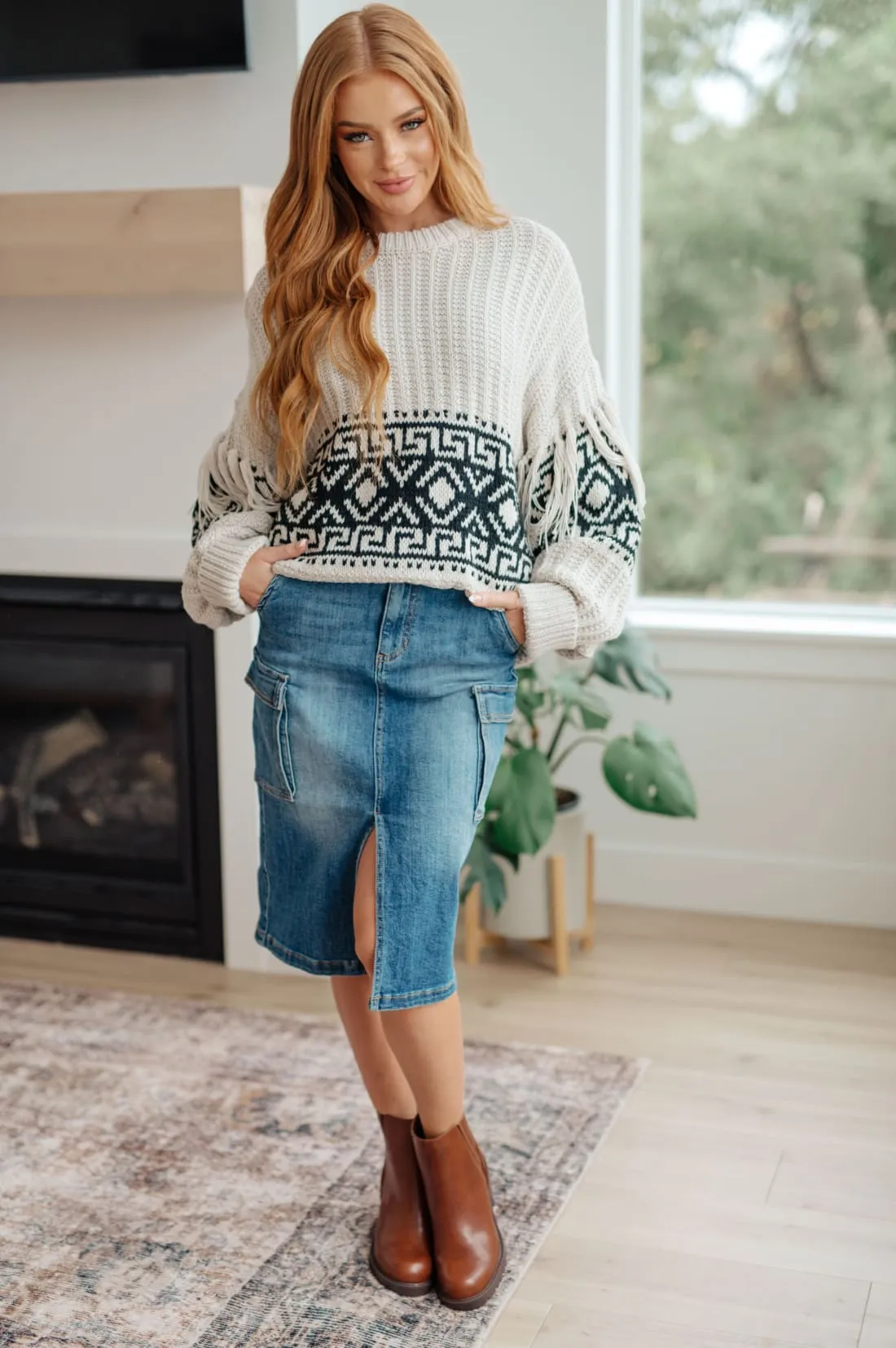 High Rise Denim Cargo Skirt