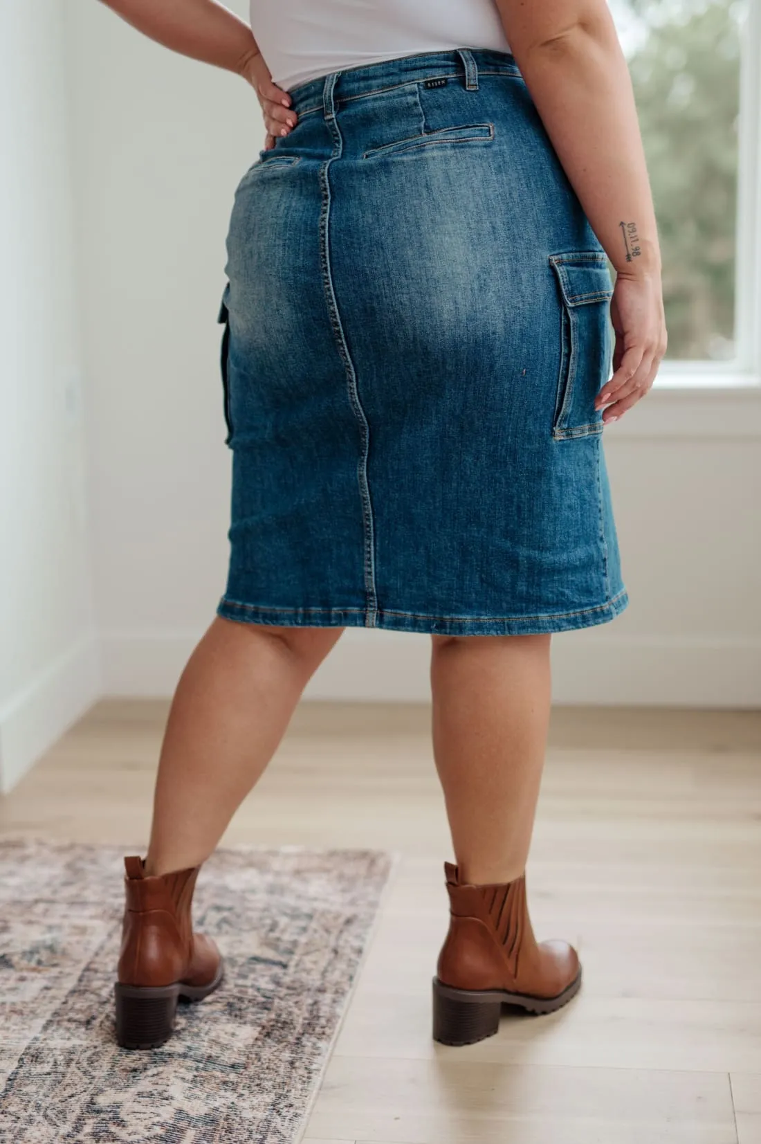 High Rise Denim Cargo Skirt