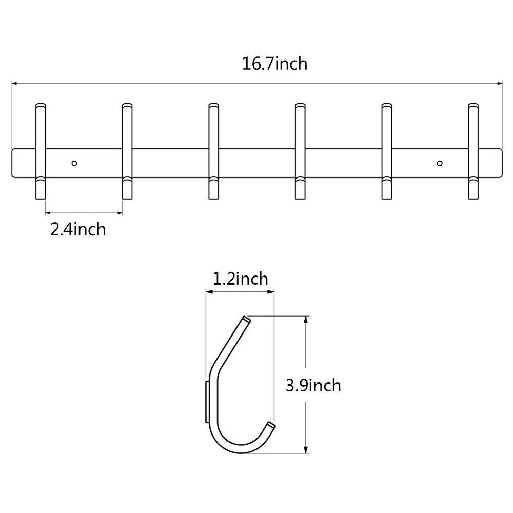 HOMEIDEAS 17-Inch Coat Hook Rail SUS304 Stainless Steel Coat Bath Towel Hook Hanger with Heavy Duty Double 6 Hooks,Brushed Finish