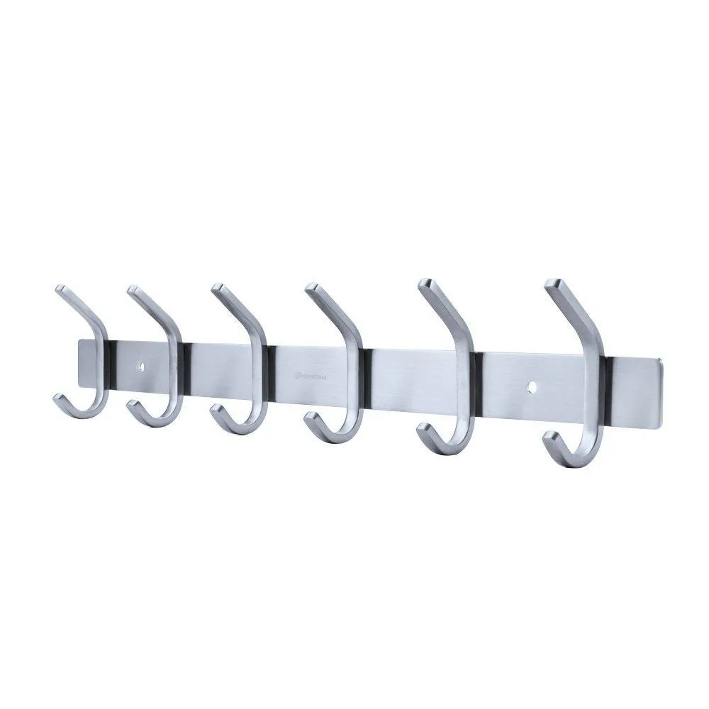 HOMEIDEAS 17-Inch Coat Hook Rail SUS304 Stainless Steel Coat Bath Towel Hook Hanger with Heavy Duty Double 6 Hooks,Brushed Finish