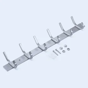 HOMEIDEAS 17-Inch Coat Hook Rail SUS304 Stainless Steel Coat Bath Towel Hook Hanger with Heavy Duty Double 6 Hooks,Brushed Finish