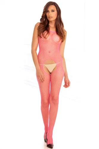 Industrial Net Suspender Bodystocking - Pink - One Size
