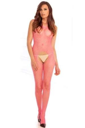 Industrial Net Suspender Bodystocking - Pink - One Size