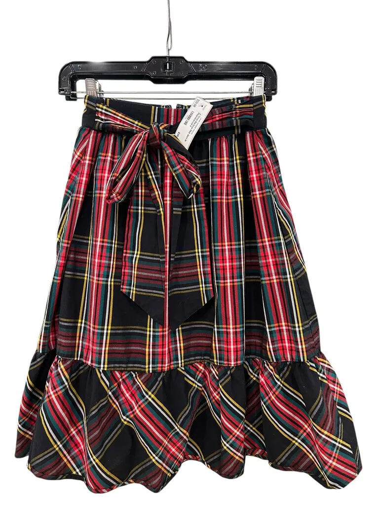 J. Crew Big-bow Midi Skirt In Plaid blck/red 4
