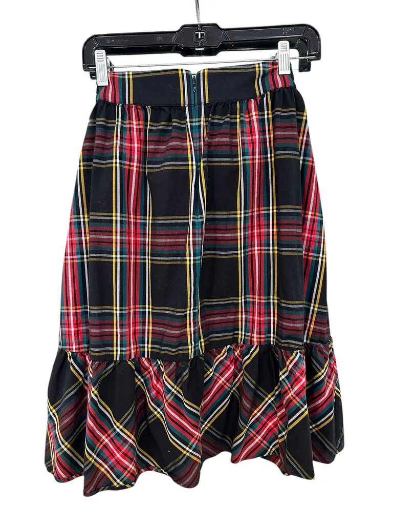 J. Crew Big-bow Midi Skirt In Plaid blck/red 4