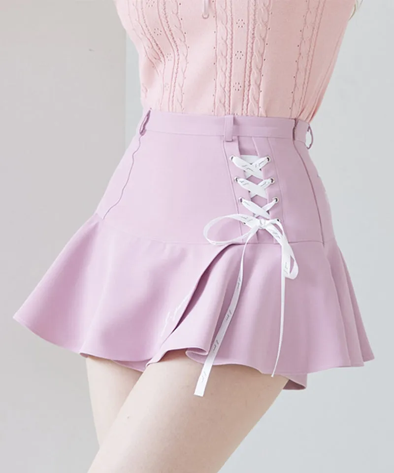 J.Jane Lace-Up Flower Culotte Pants - Pink