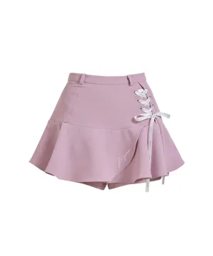 J.Jane Lace-Up Flower Culotte Pants - Pink
