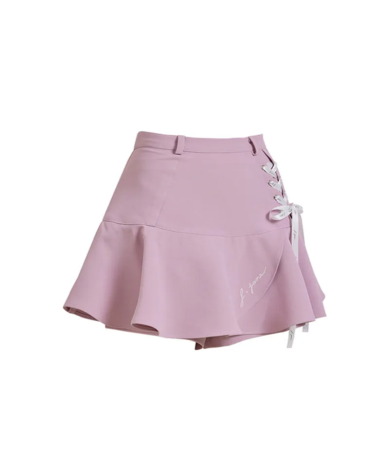 J.Jane Lace-Up Flower Culotte Pants - Pink