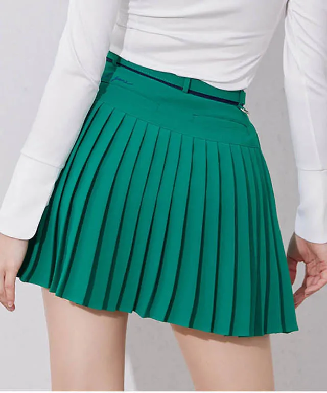 J.Jane Unbalanced Belt Pleats Skirt - Green