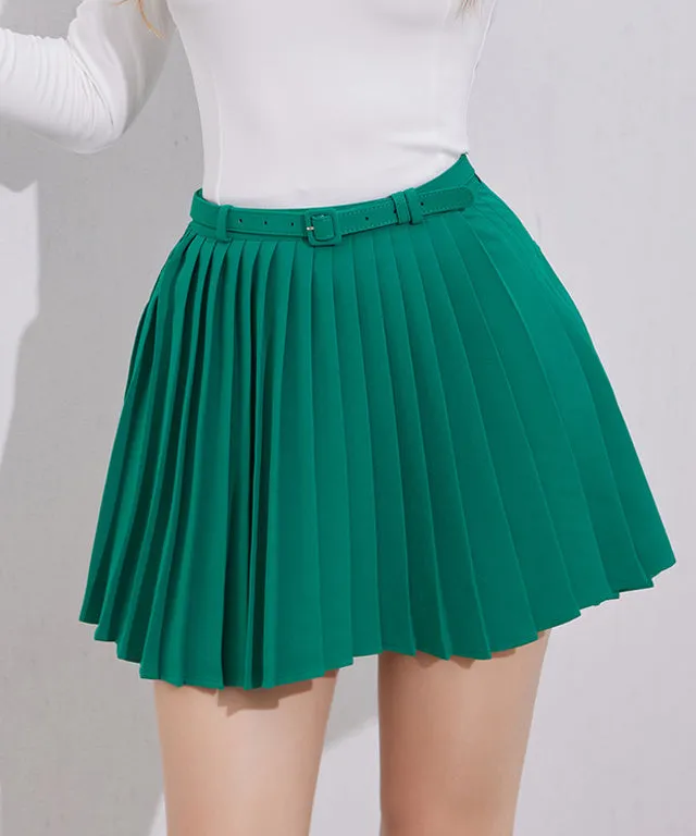 J.Jane Unbalanced Belt Pleats Skirt - Green