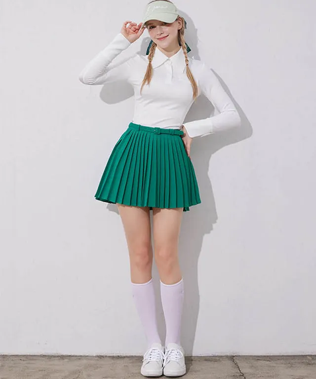 J.Jane Unbalanced Belt Pleats Skirt - Green